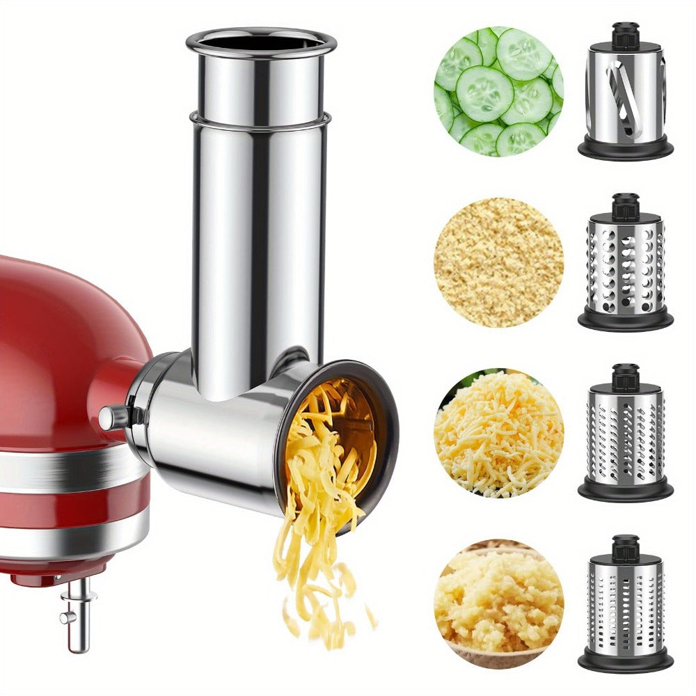 Stainless Steel Slicer Shredder Attachment for Stand Mixers with 4 Dishwasher Safe Blades ¨C Multi-Function Vegetable Fruit Cheese Grater Salad Maker & Powder Grinder for Carrots Potatoes