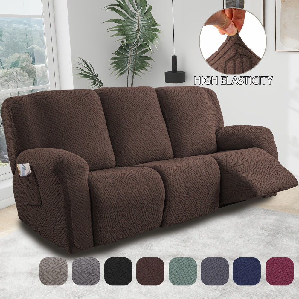 Recliner Sofa Slipcover Set 8pcs 3-Seat Jacquard Furniture Protector with Pocket Flexible Soft Slide Sleeve Cover for Sofa Couch Office Living Room Home Decor Multiple Colors