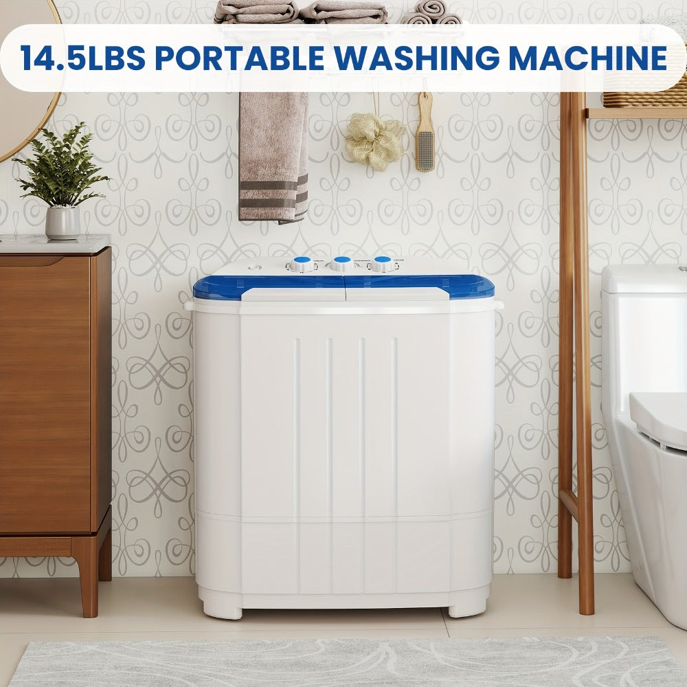 Portable Washing Machine 14.5Lbs Mini Twin Tub Washer Spin Dryer Combo Semi-Automatic 9.5Lbs Wash 5Lbs Spin Gravity Drain Time Control for Apartments Dorms RVs Camping