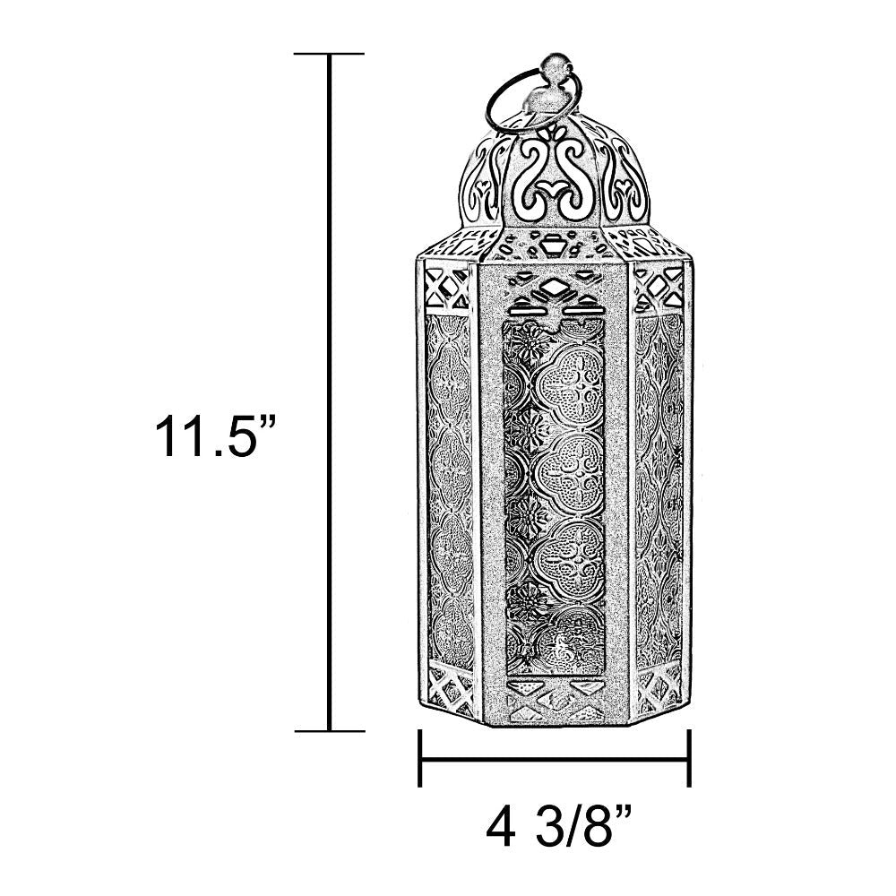 Moroccan Candle Lantern Holder - Decorative Metal & Glass Lantern with Embossed Floral Design for Indoor Home Decor, Garden, Patio, Weddings, Ramadan, Halloween & Holiday Celebrations - 10.5¡± Tall Medium Size