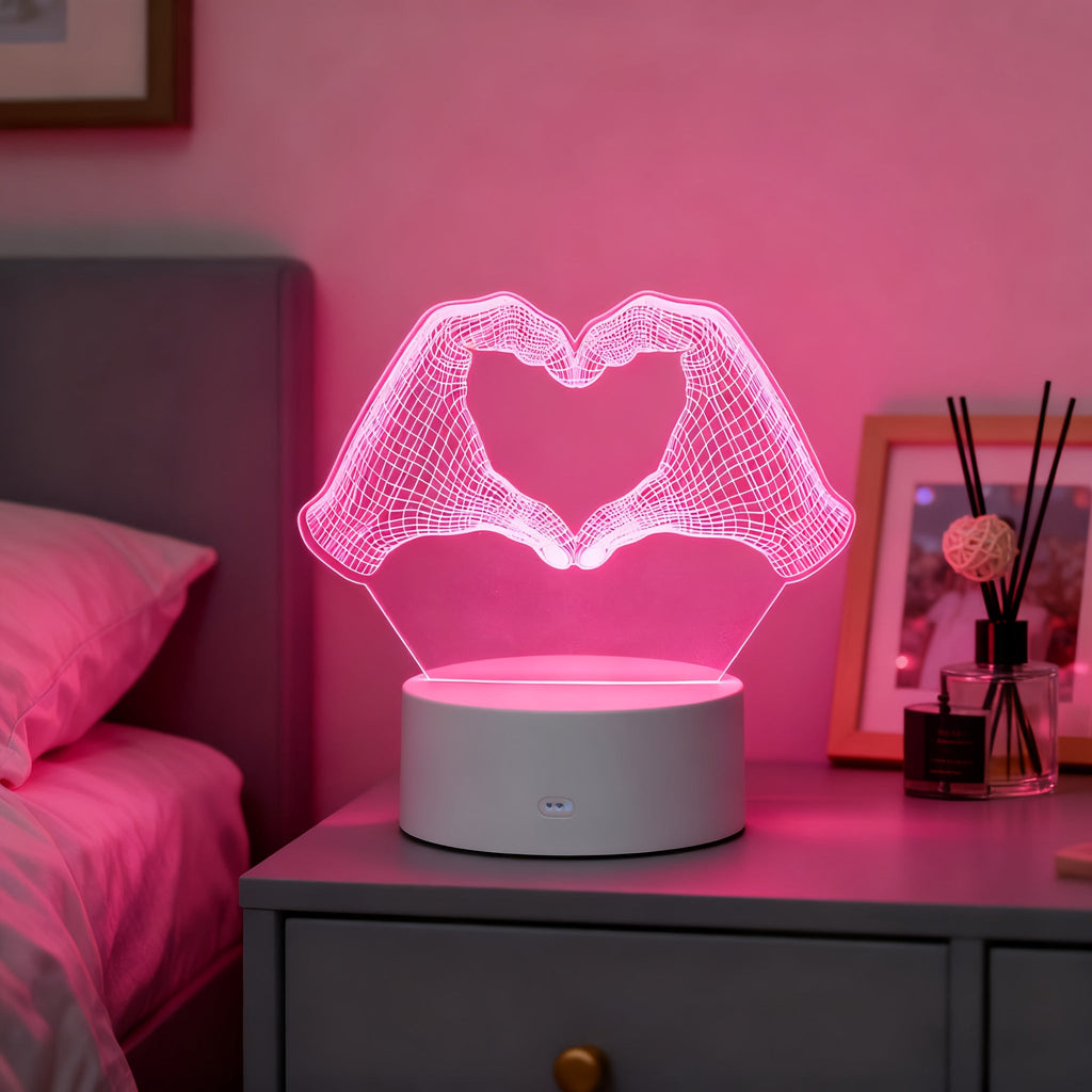 3D Heart Hands LED Night Light 16 Color Changing Optical Illusion Lamp Touch Remote Control Dimmable Bedside Table Lamp for Bedroom Valentine Gift Birthday Housewarming