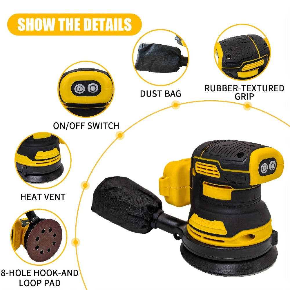 Cordless Orbital Sander Compatible with DeWalt DCB Battery ¨C 5-Inch Brushless Motor Variable Speed Palm Sander with 30pcs Sandpapers & Dust Collection Bag for Woodworking