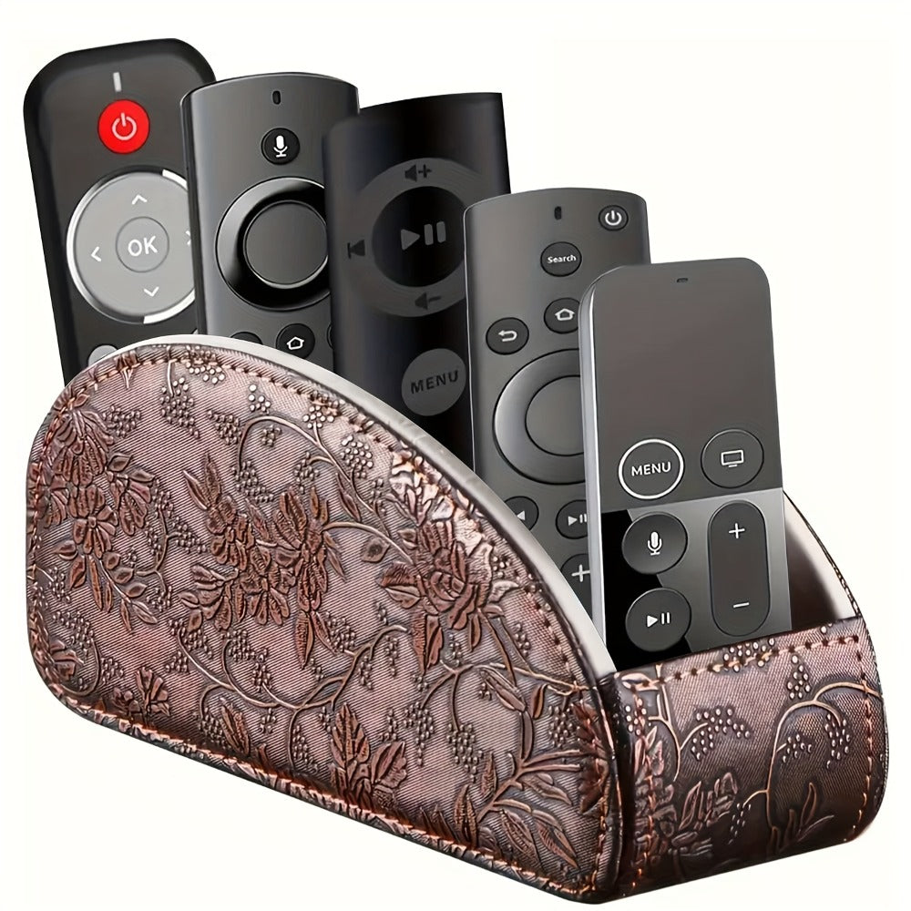 Faux Leather Desktop Organizer 5 Compartments ¨C Multifunctional Remote Control Holder Caddy, Pen Holder Storage Box for Remote Controls, Pens, Eyeglasses, Makeup Brushes & Office Stationery, 10 Styles