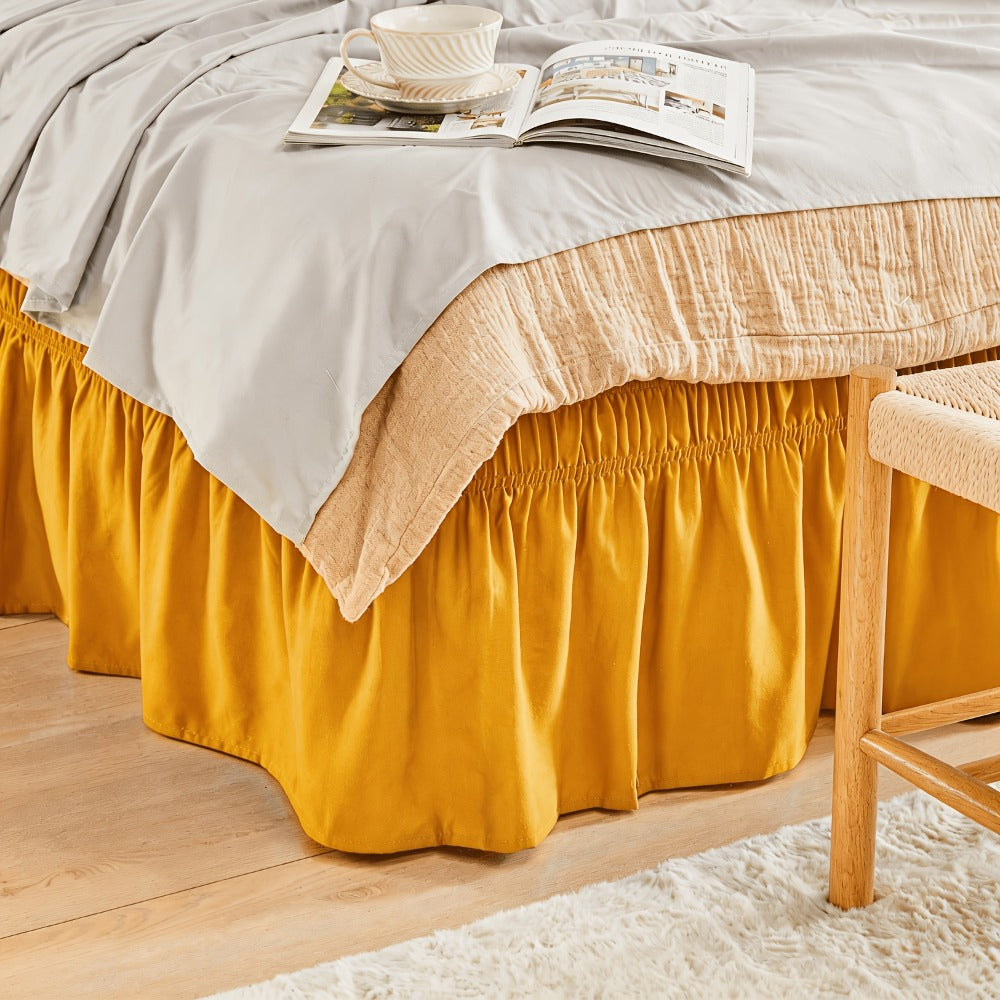 Bed Skirt Elastic Wrap Around Ruffle - 15 Inch Drop Microfiber Dust Ruffle, Adjustable No-Lift Fit, Fade Resistant Machine Washable, Hotel Quality Bedskirt for Twin Full Queen King, 30 Colors