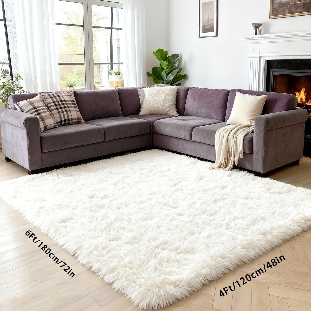 Fluffy Area Rug 4x6 - Soft High Pile Shaggy Carpet Non-Slip Indoor Floor Mat for Bedroom Living Room Dining Room, Blue & Tie Dye Rainbow Purple