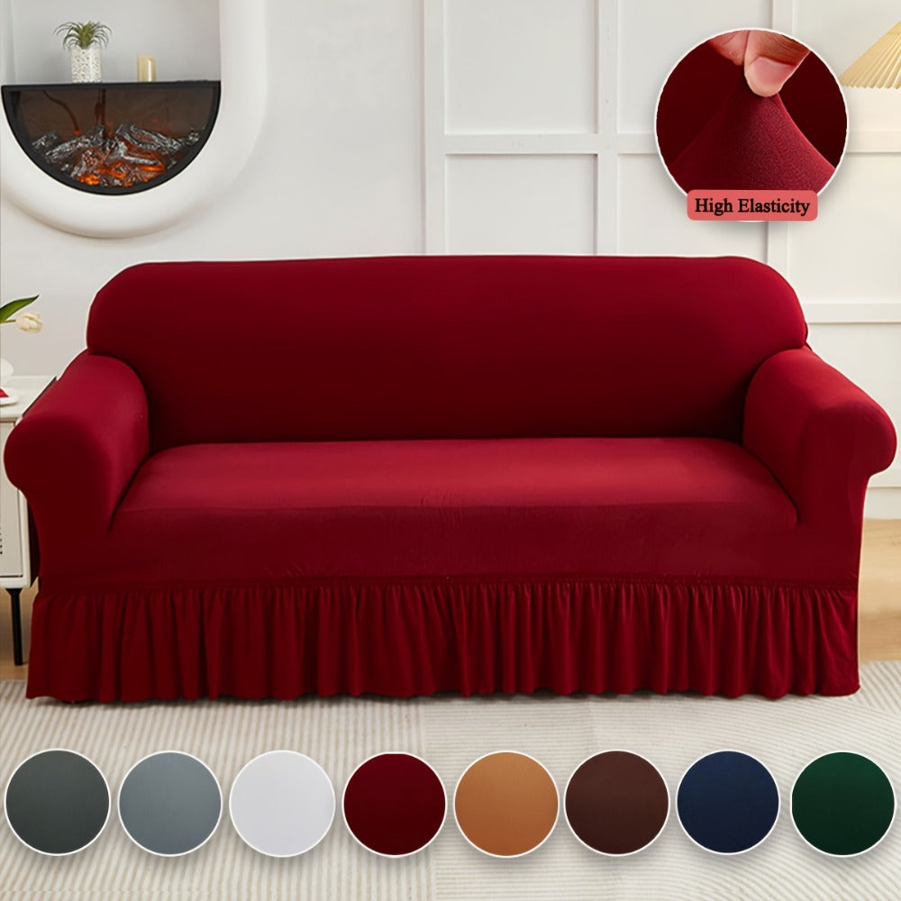 Stretch Sofa Slipcover Lightweight Breathable Elastic Full Cover Skirted Design Anti-Slip Soft Cool Comfort Machine Washable for 3 4 Seater Living Room Furniture Protector