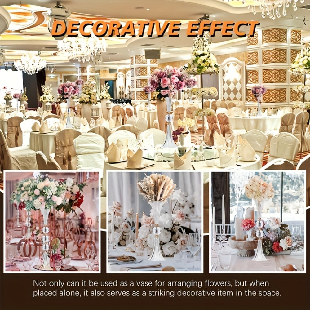 Tall Acrylic Vases 2-Pack ¨C 24.8 Inch Clear Ribbed Floor Vase with Gold Rim, Transparent Crystal Flower Stand for Wedding Centerpiece, Bridal Shower, Bohemian Decor & Home Living Room