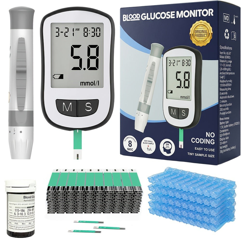 Blood Glucose Monitor Kit with 50 Test Strips & 50 Lancets - High Precision Glucometer Set for Home & Travel Diabetes Testing, Lancing Device Included, Compact Blood Sugar Test Kit
