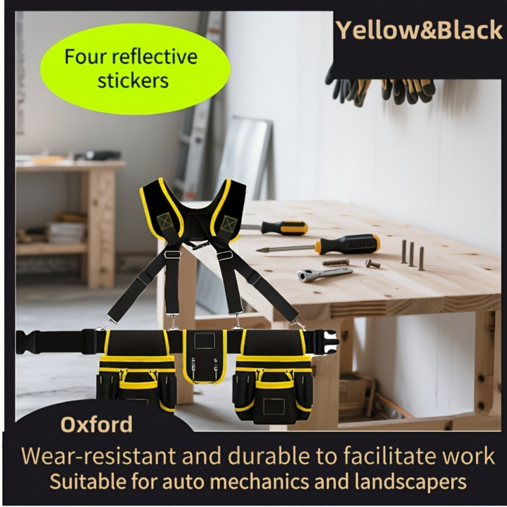 Tool Belt Heavy Duty Multi-Pocket Tool Pouch Bag Adjustable Waist Tool Organizer for Electricians Carpenters Mechanics Gardeners Construction Workers Black Yellow