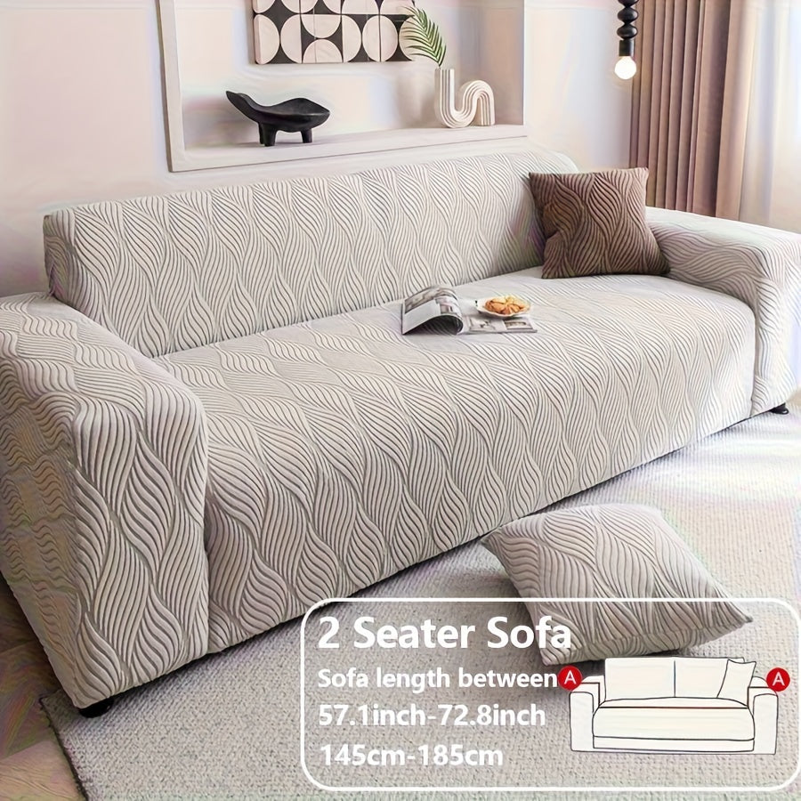 Polar Fleece Sofa Cover Modern Jacquard Elastic Slip-Resistant All Season Furniture Protector for Living Room Office Bedroom - 1 2 3 4 Seater with Free Matching Pillowcase