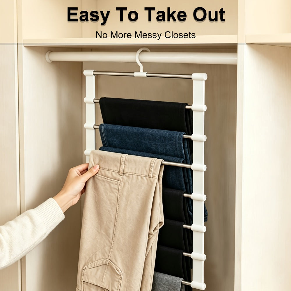 Pants Hangers Foldable Multi-Layer Stainless Steel | Non-Slip Space Saving Closet Organizer for Jeans Leggings Scarves Trousers | 4 or 8 Pack Clothes Rack Hanger