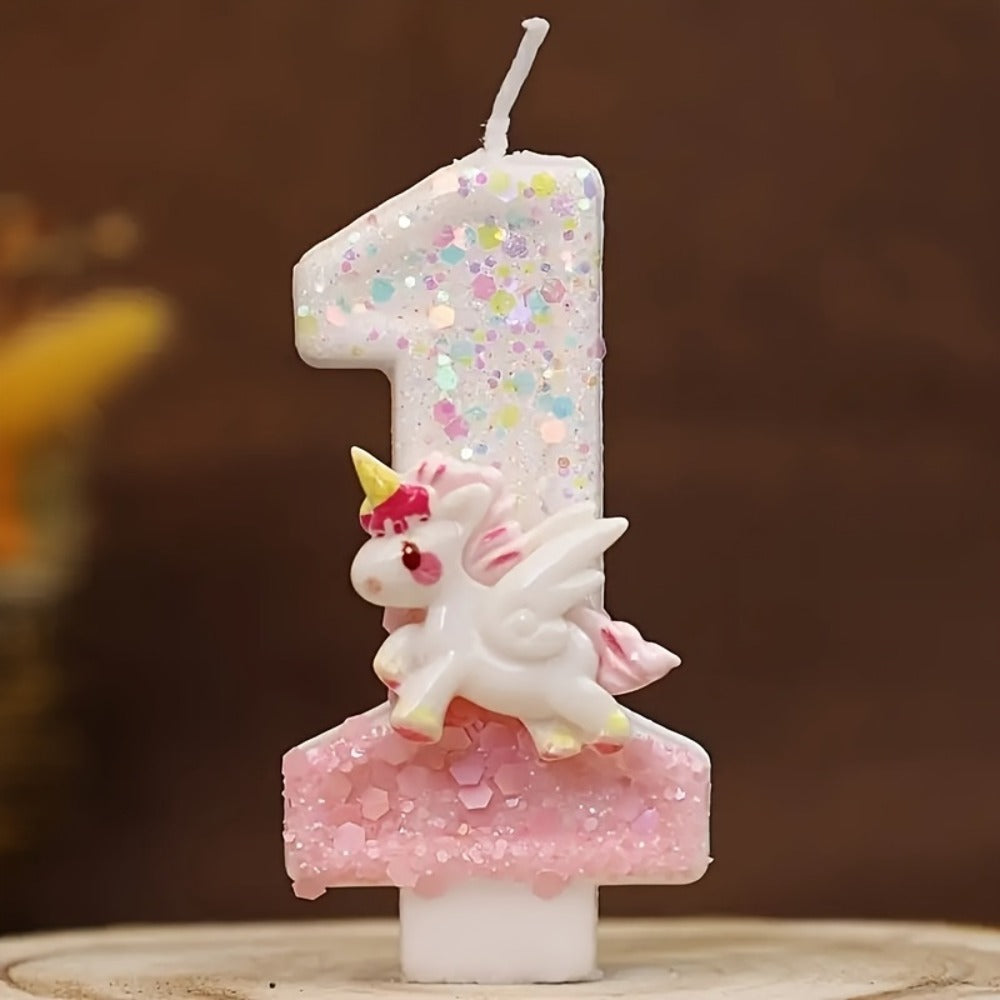 Unicorn Number Cake Topper 0-9 Birthday Party Decoration Glitter Figure Candle Topper for Birthday Anniversary Wedding Christmas Halloween Table Decor