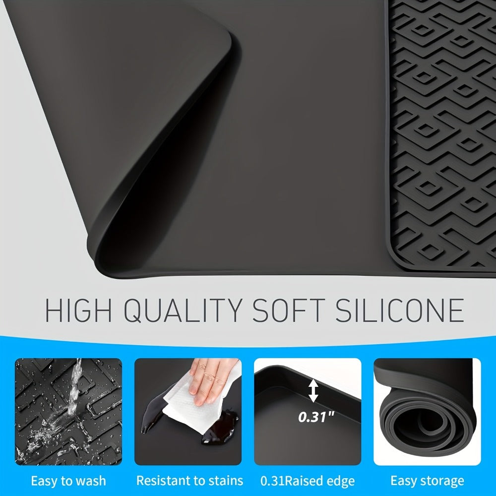 Silicone Coffee Mat with Side Pad 2-in-1, Heat-Resistant Espresso Machine Mat for Kitchen Countertop, Non-Slip Drying Mat for Coffee Bar Accessories, Easy to Clean 23.6x15.7in