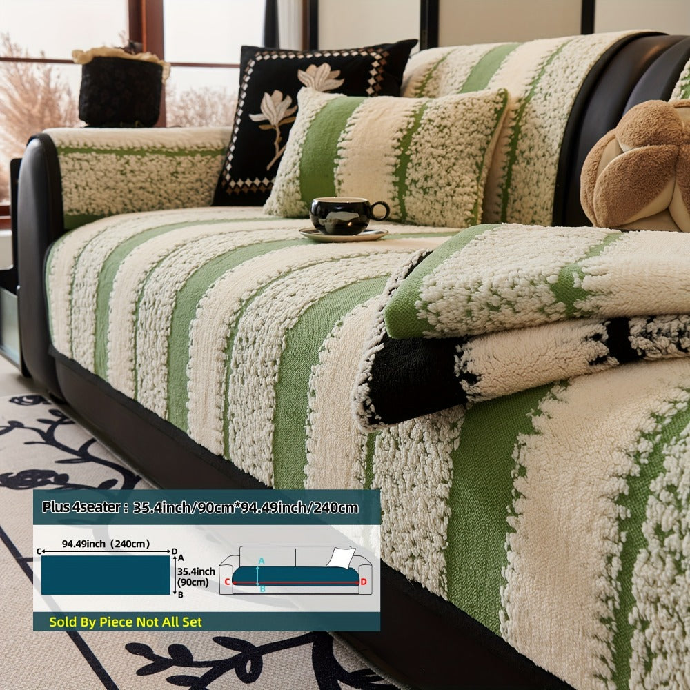 Sofa Cover Plush Jacquard Thick Non-Slip Couch Protector - Pet Friendly Furniture Cover for Living Room Bedroom Office, Machine Washable Retro Style Sofa Slipcover, Loveseat & 4-Seater, Black Grey Green Coffee