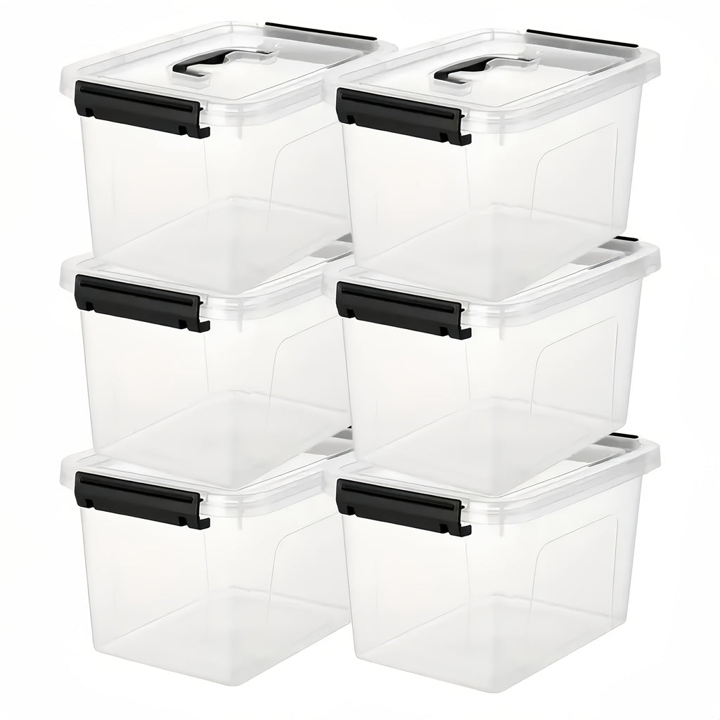 6-Pack Clear Storage Boxes with Latches & Lids ¨C 6 Quart Stackable Plastic Organizer Containers for Home, Bedroom, Bathroom & Kitchen