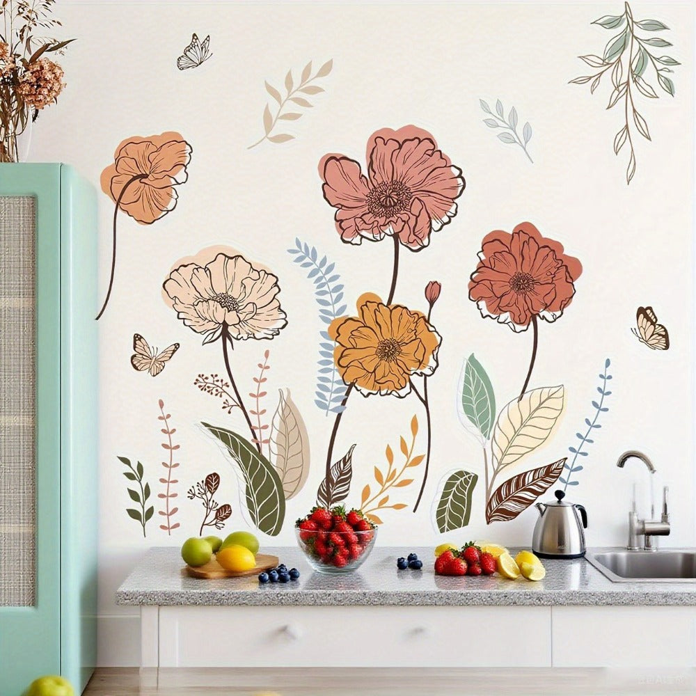Bohemian Floral Wall Decals Self-Adhesive Wildflower Stickers for Living Room Bedroom TV Wall Art Decor ¨C Flowers & Fruits Peel and Stick Removable Wall Stickers Home Decoration