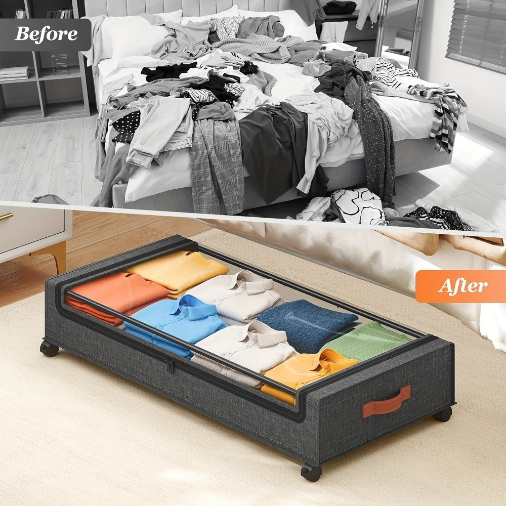 Under Bed Storage Box with Wheels 2 Pack ¨C Sliding Drawer Organizer for Clothes, Shoes, Blankets, Books & Bedding