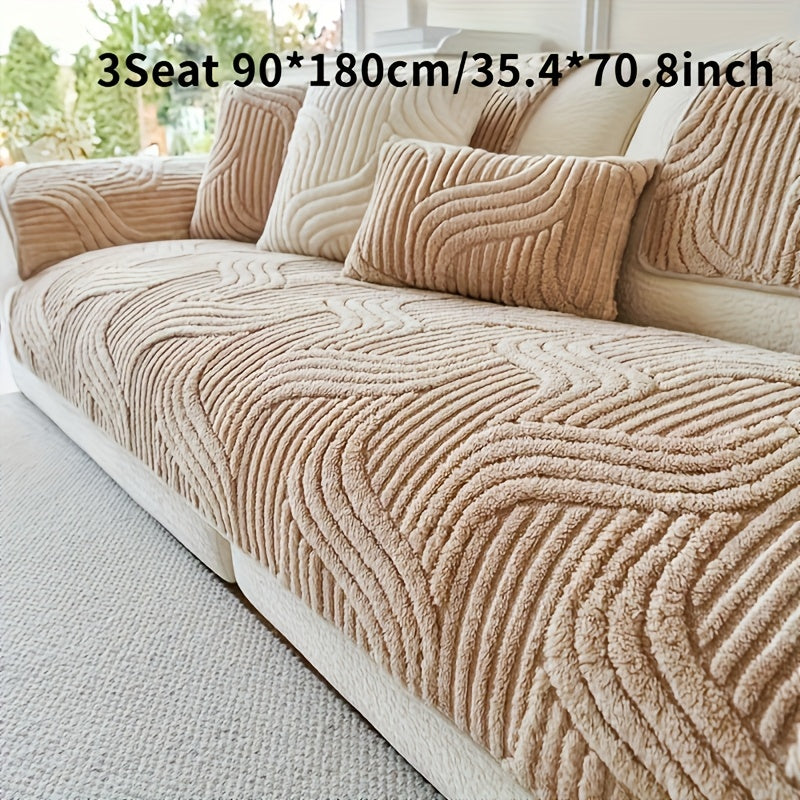 Sofa Cover Plush Shu Velveteen Non-Slip Couch Slipcover Breathable Pet-Proof Vintage Style for Living Room Bedroom Office 2 3 4 Seater