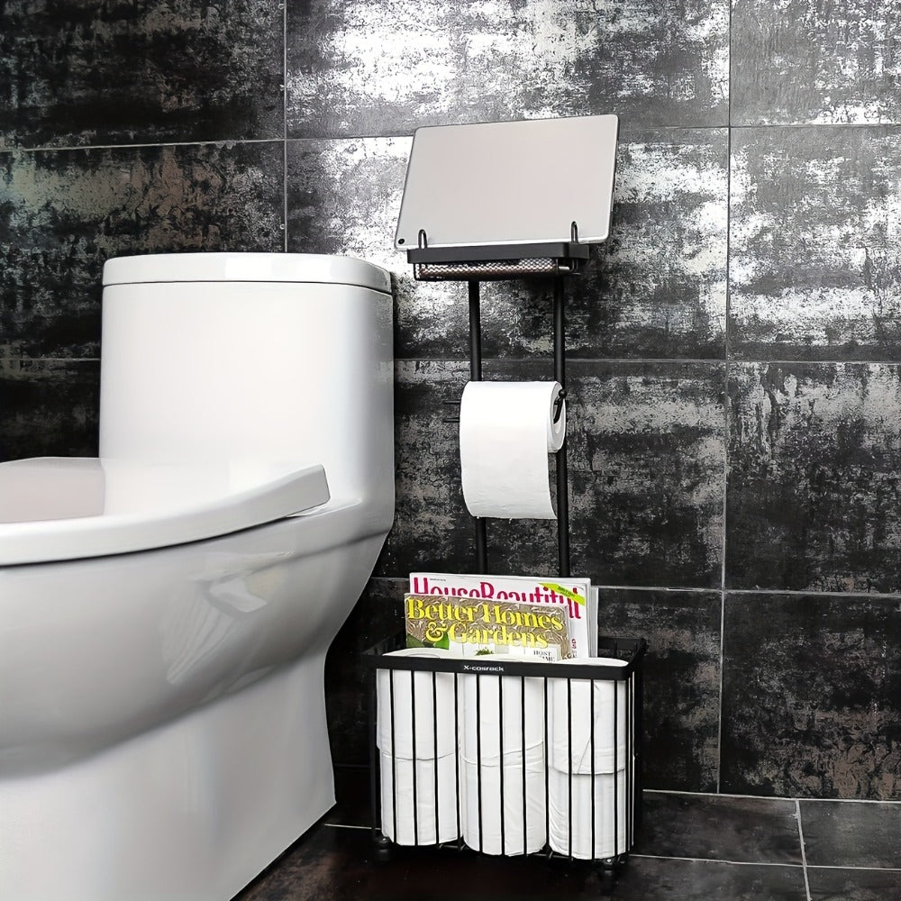 Toilet Paper Holder Freestanding with 6 Roll Storage Durable Steel Oil Rubbed Bronze Bathroom Organizer Space Saving No Installation Required