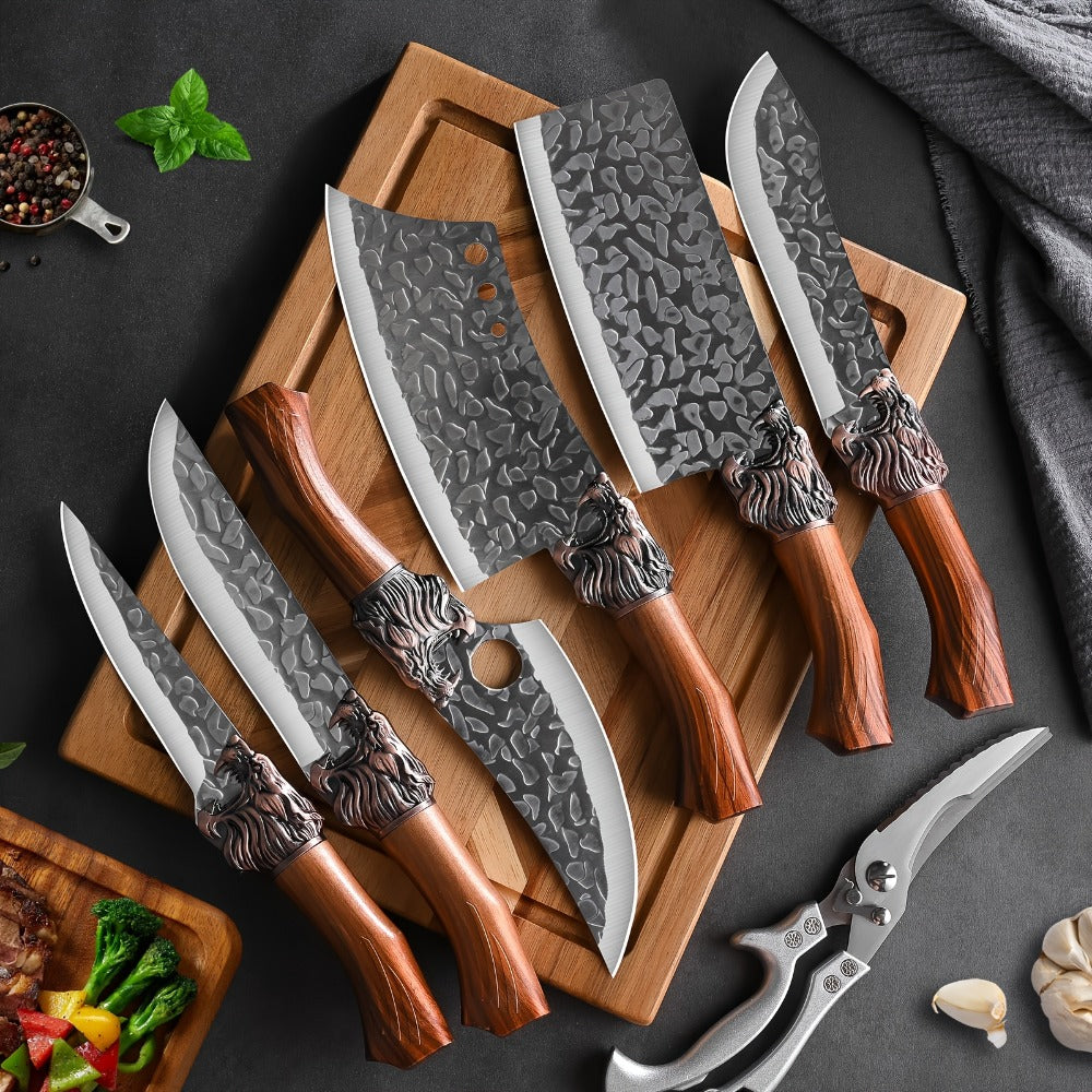 Kitchen Knife Set 3/7pc Professional Chef Knife Set with Butcher Boning Scissors | Stainless Steel Cooking Knives for Home Hotel Camping