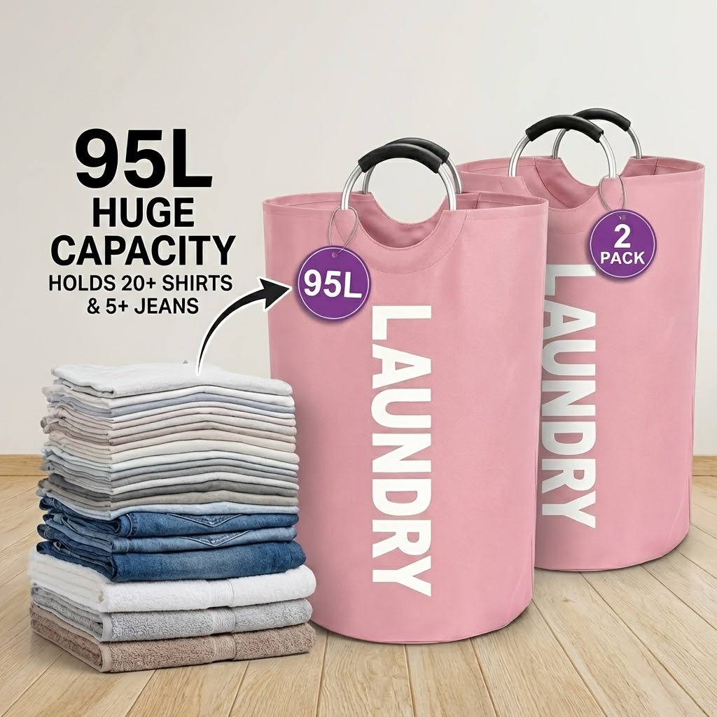 Extra Large Foldable Laundry Basket Set 95L/25.1 Gal Waterproof Oxford Cloth Tall Storage Baskets for Bedroom Bathroom Dorm Wardrobe Organization