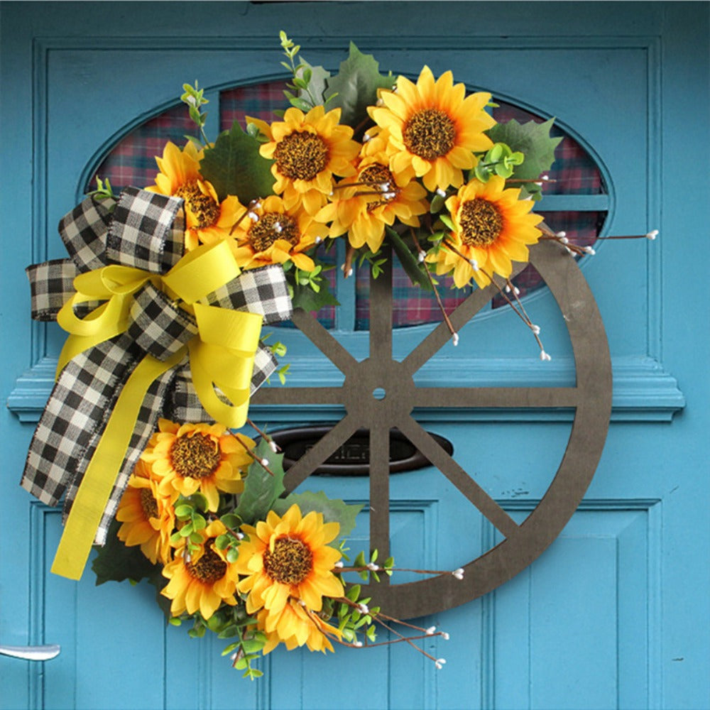 Sunflower Bow Wreath for Front Door - Handcrafted Thanksgiving Wreath with Natural Look, Fall Seasonal Home Decor, Easy Installation Door Hanging Decoration