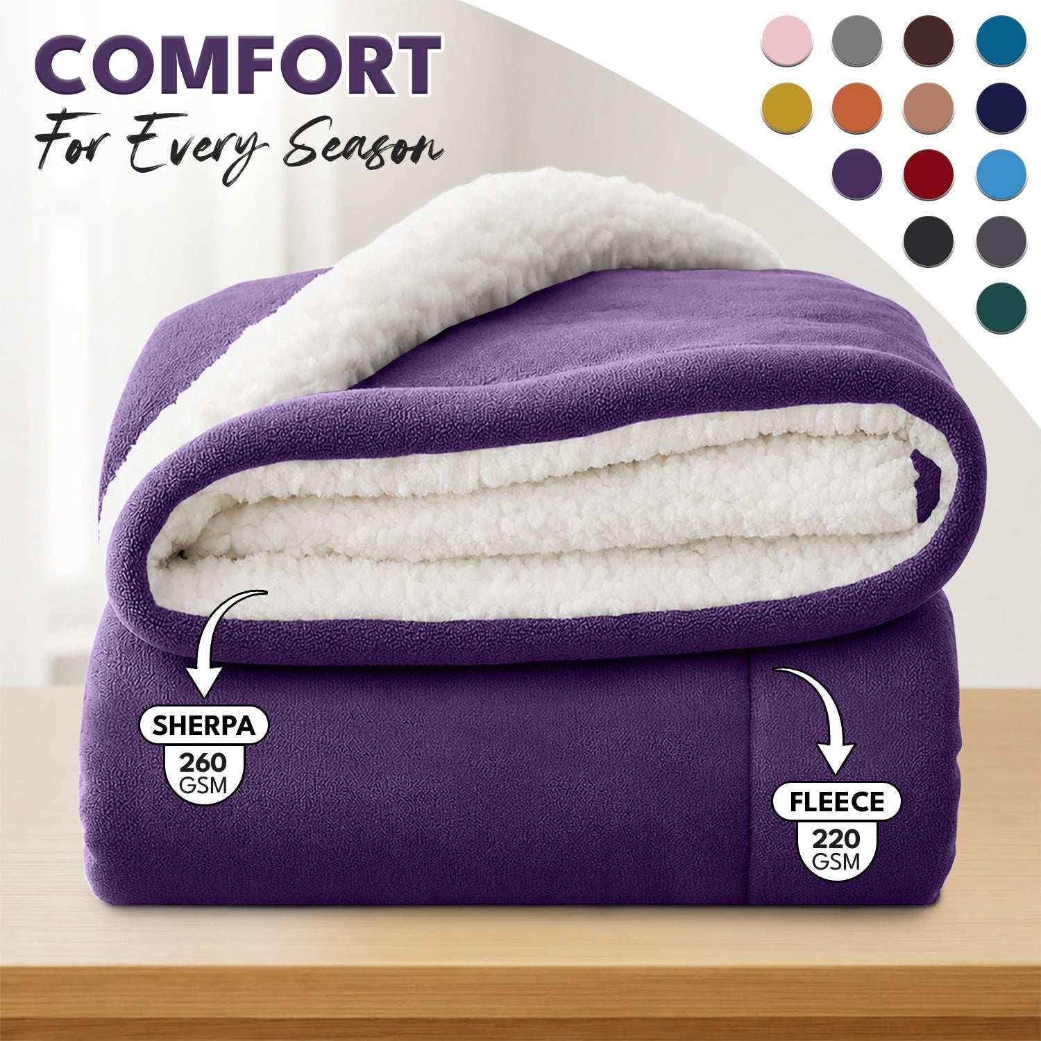 Sherpa Flannel Blanket ¨C Double-Layer Ultra Soft Warm Throw for Bed, Sofa & Bedroom Decor, Better Sleep, 14 Colors, 3 Sizes