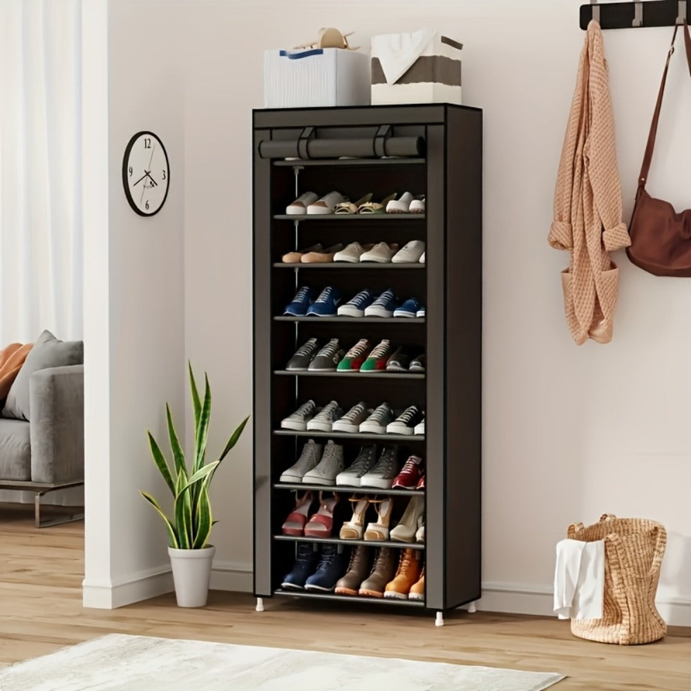 Shoe Storage Organizer 10 Tier Portable Stackable Shoe Rack with Nonwoven Fabric Cover for Closet Hallway Bedroom Entryway Grey