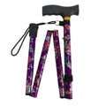 Foldable Walking Cane for Seniors Adjustable Height Folding Stick with Wrist Strap T-Handle Printed Design Portable Lightweight Mobility Aid Gift for Parents