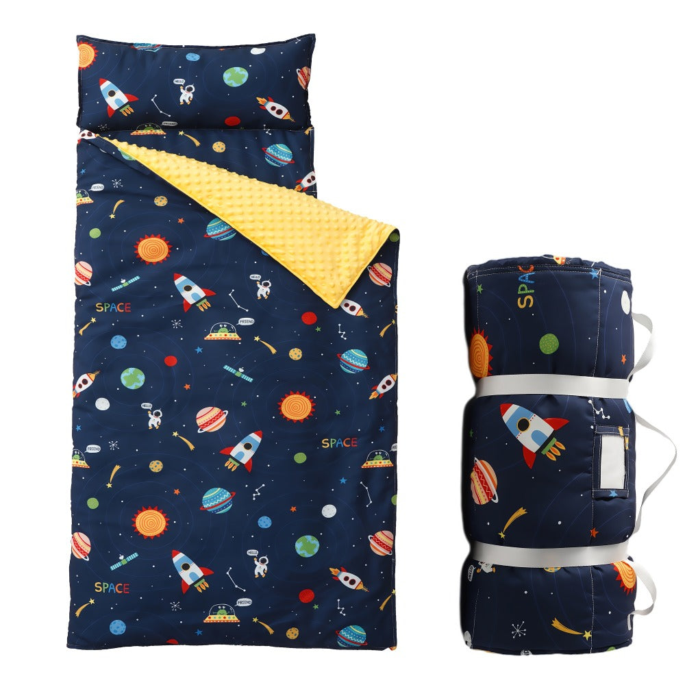 Kids Nap Mat Roll-Up Sleeping Mat for Daycare & Travel - 100% Polyester, Machine Washable, Fun Prints