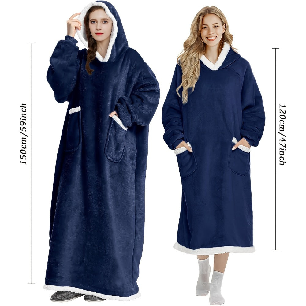 Wearable Blanket with Sleeves ¨C Oversized Long Flannel Hoodie Sweatshirt Pullover for Women & Men, Giant TV Blanket, 2 Colors