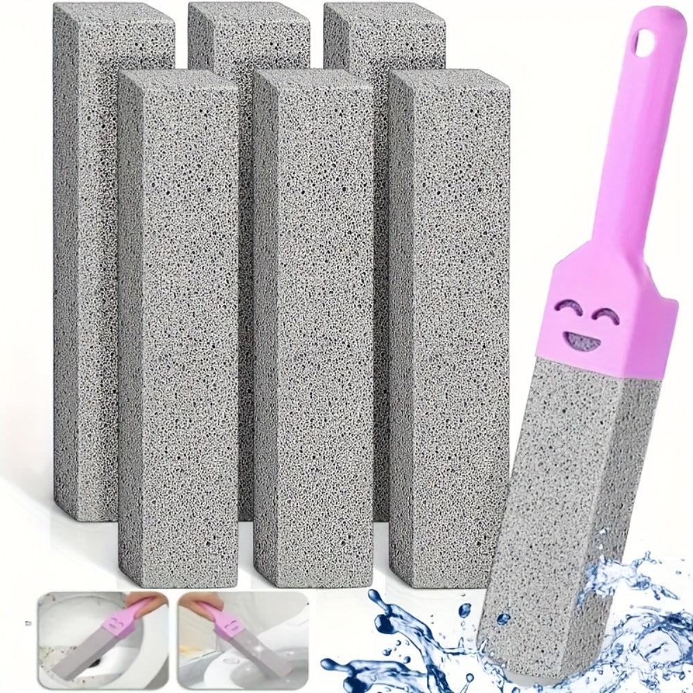 Pumice Stone Toilet Brush Set with Ergonomic Handle | Heavy-Duty Limescale Rust & Stain Remover | Non-Scratch Cleaning Tool for Bathroom Toilet Bathtub Sink Tile & Glass | 6-Piece Multi-Color Set