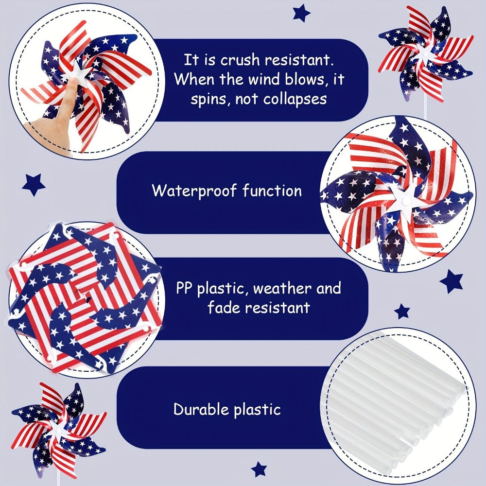 4th of July Pinwheels Decorations Red White Blue - Patriotic Stars Stripes Pinwheel Garden Decor for Independence Day Party, Yard Lawn Outdoor Decor, Party Favors - 20 30 40 Pack