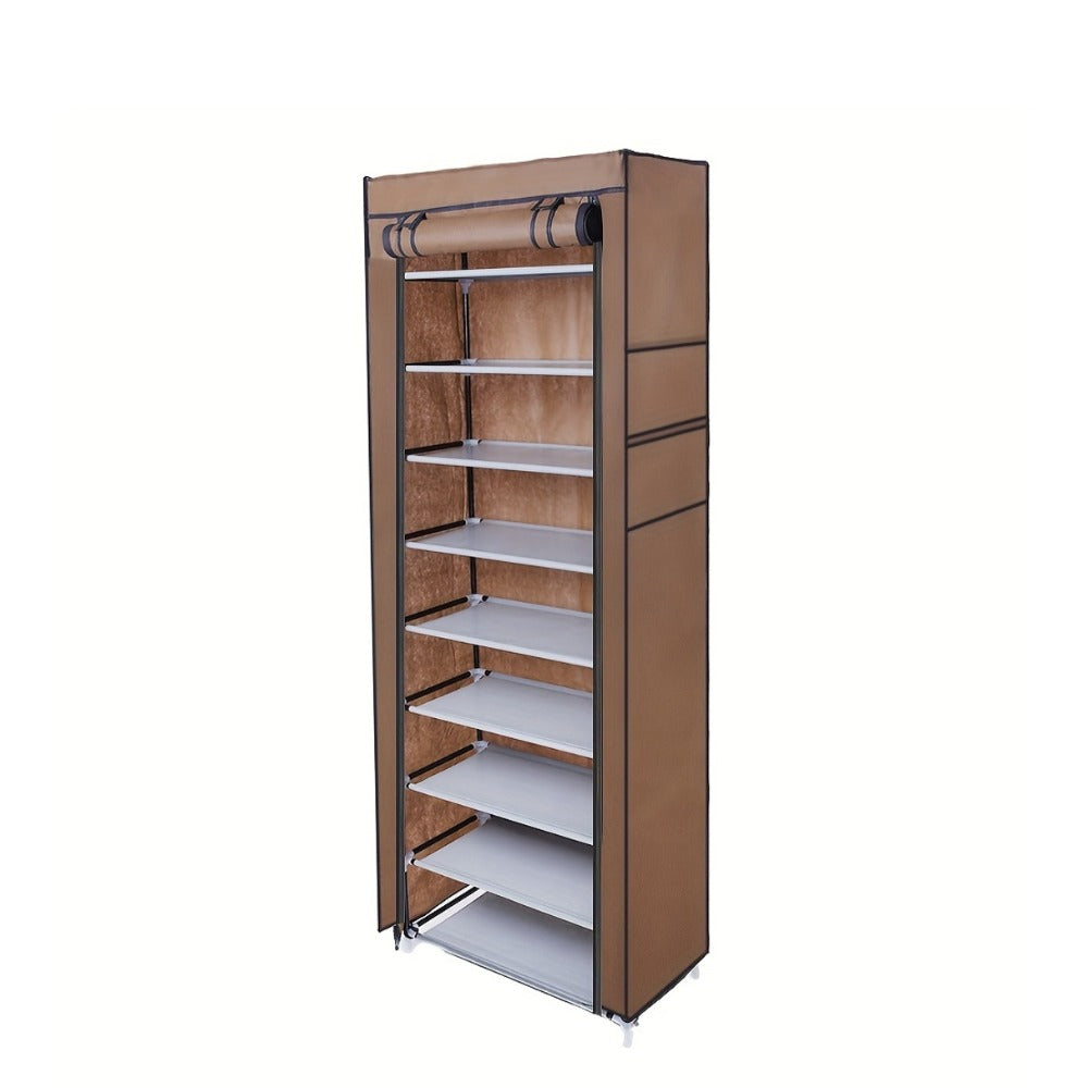 Shoe Rack with Dustproof Cover 10 Layers 9 Cubbies ¨C Large Capacity Non-Woven Shoe Organizer for Entryway, Closet & Bedroom ¨C Space-Saving Steel Frame Shoe Shelf, Easy Assembly
