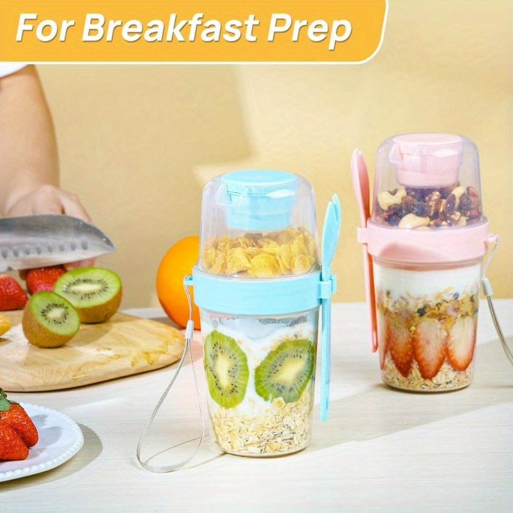 Yogurt Parfait Cups with Leakproof Lids and Spoons 4-Pack 27oz Large Microwave Safe Stackable Breakfast Containers Separate Toppings Compartment BPA-Free for Overnight Oats Cereal Meal Prep Home Office Travel
