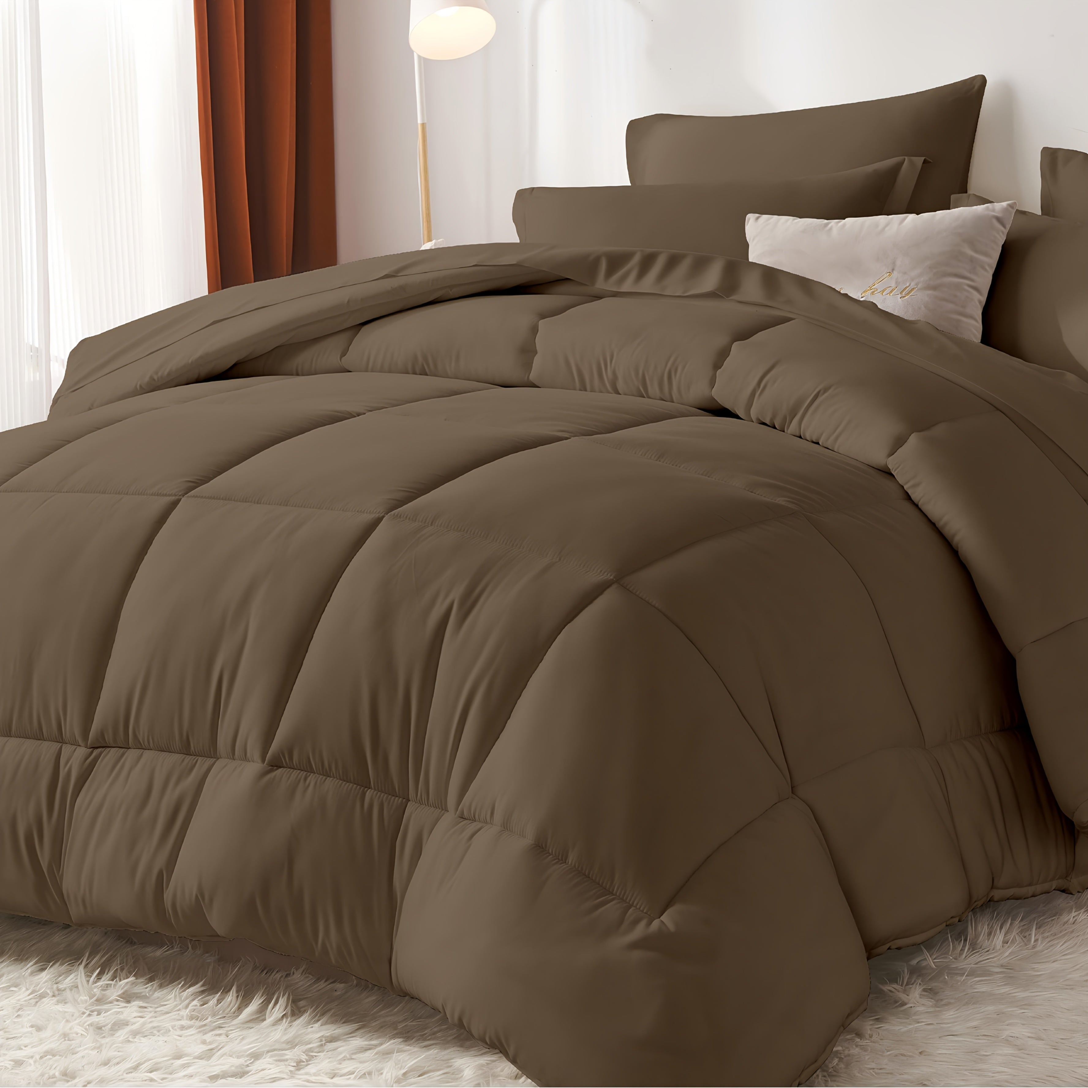 Comforter Set Soft Breathable Microfiber Bed in a Bag with Fitted Sheet Flat Sheet Pillowcases & Shams ¨C All Season Fluffy Checkered Bedding Set Twin Full Queen King