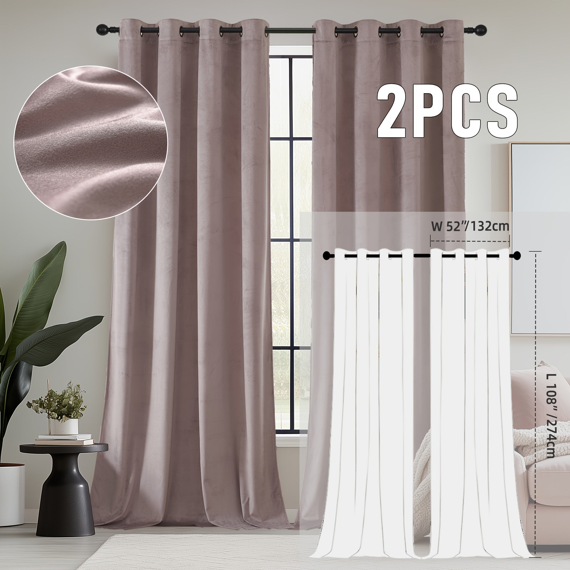 Velvet Room Darkening Curtains 2 Panels | Grommet Top Thermal Insulated Soundproof Blackout Curtains for Living Room Bedroom, Soft Solid Color Vintage Window Drapes