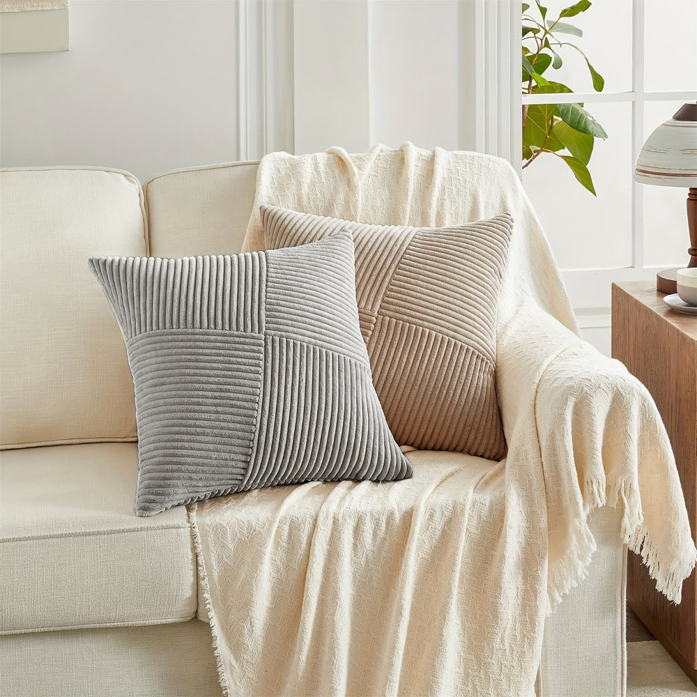 Throw Pillow Covers 18x18 Set of 4 - Boho Decorative Cushion Covers for Couch Sofa Bed, Soft Corduroy Textured Square Pillow Cases, Neutral Farmhouse Home Decor - Navy Blue Pink Mustard Sage Rust