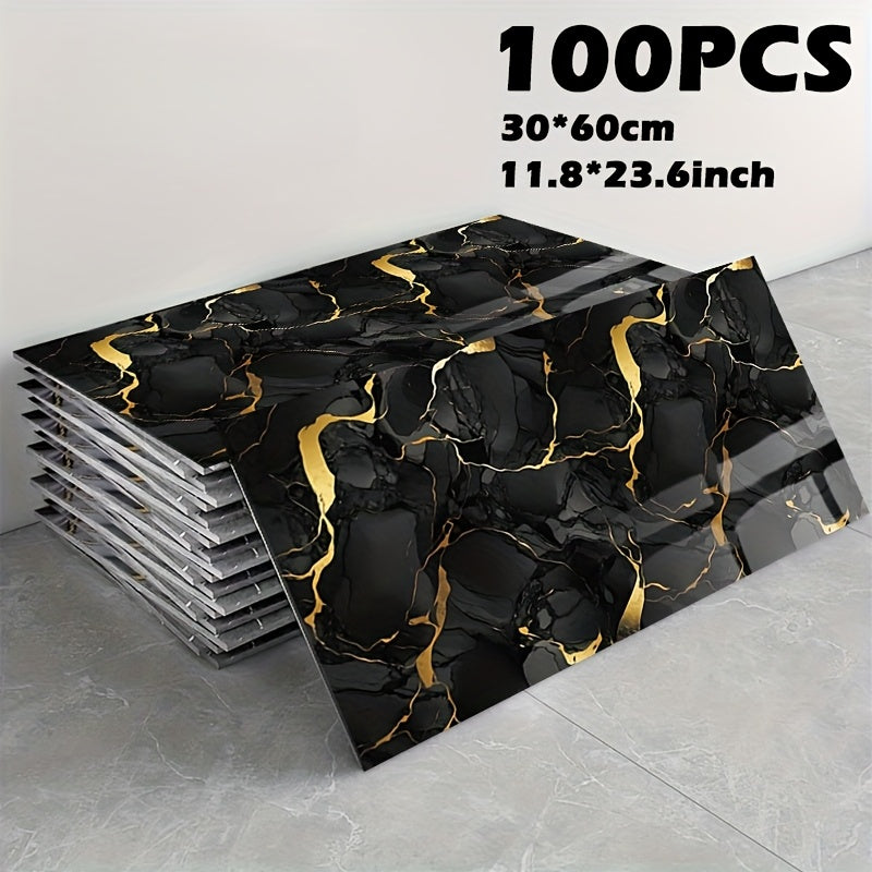 Peel and Stick Marble Tile Stickers ¨C Self Adhesive Foam Wall Tiles for Bathroom Kitchen Office Bohemian Home Decor (50/100pcs, White/Gray/Black/Blue Gold)