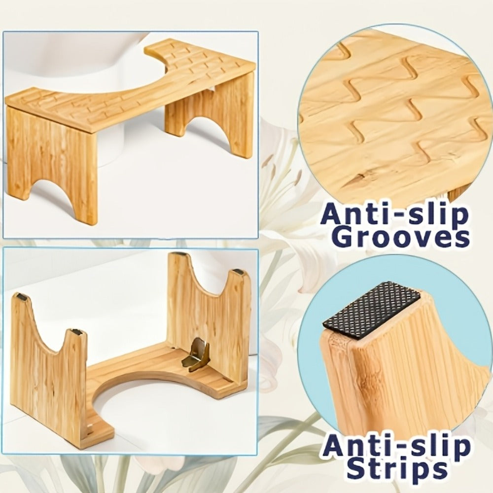 Toilet Stool Foldable Bamboo Squatting Stool ¨C Ergonomic 7-Inch Height for Natural Constipation Relief | Collapsible Non-Slip Bathroom Footstool for Space Saving, Travel & Easy Storage