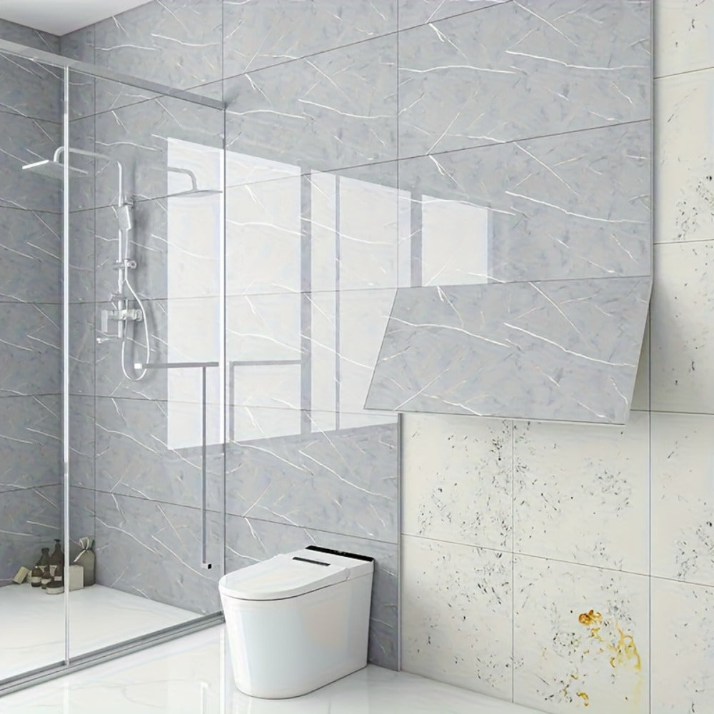 Marble Pattern Wall Stickers Vinyl Decals Oversized Glam Style Self Adhesive High Gloss Removable Wallpaper for Kitchen Bathroom Living Room Office Home Decor 20 40 Pieces Multiple Colors