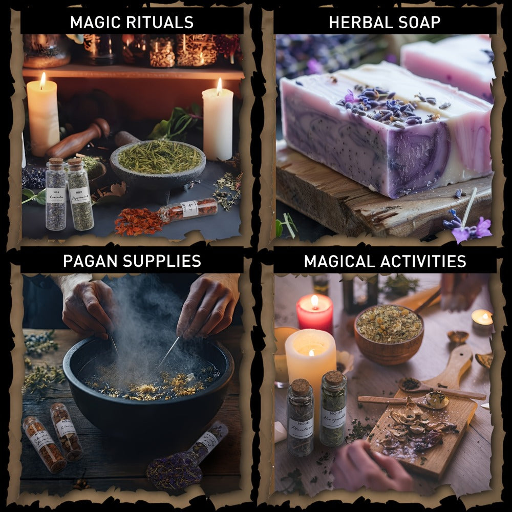 Dried Herbs Kit 45 Bottles with Crystal Spoon ¨C Altar Supplies Herb Set for Wicca, Pagan Magic, Incense Spells & Bath Rituals ¨C Beginner Witchcraft Starter Kit, Unique Gift for Mother's Day, Graduation & Weddings
