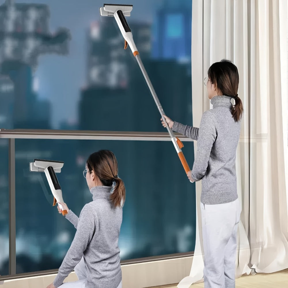 3-in-1 Glass Cleaning Kit with Durable Metal Pole & Scraper, Window Cleaner Tool for High Windows Shower Doors Car Windshields, Home Glass Cleaning Squeegee Set