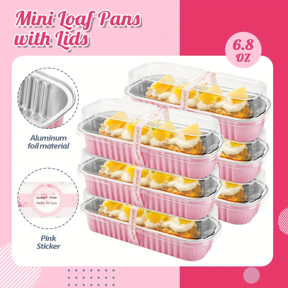 Mini Loaf Pans 60pcs Aluminum Foil Rectangular with Lids and Spoons 6.8oz Mini Cheesecake Containers Individual Portion Baking Pans for Desserts Gifts Pink