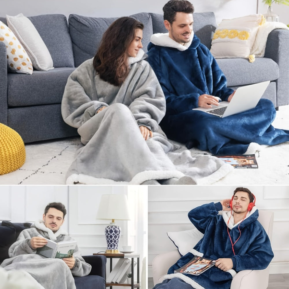Wearable Blanket with Sleeves ¨C Oversized Long Flannel Hoodie Sweatshirt Pullover for Women & Men, Giant TV Blanket, 2 Colors