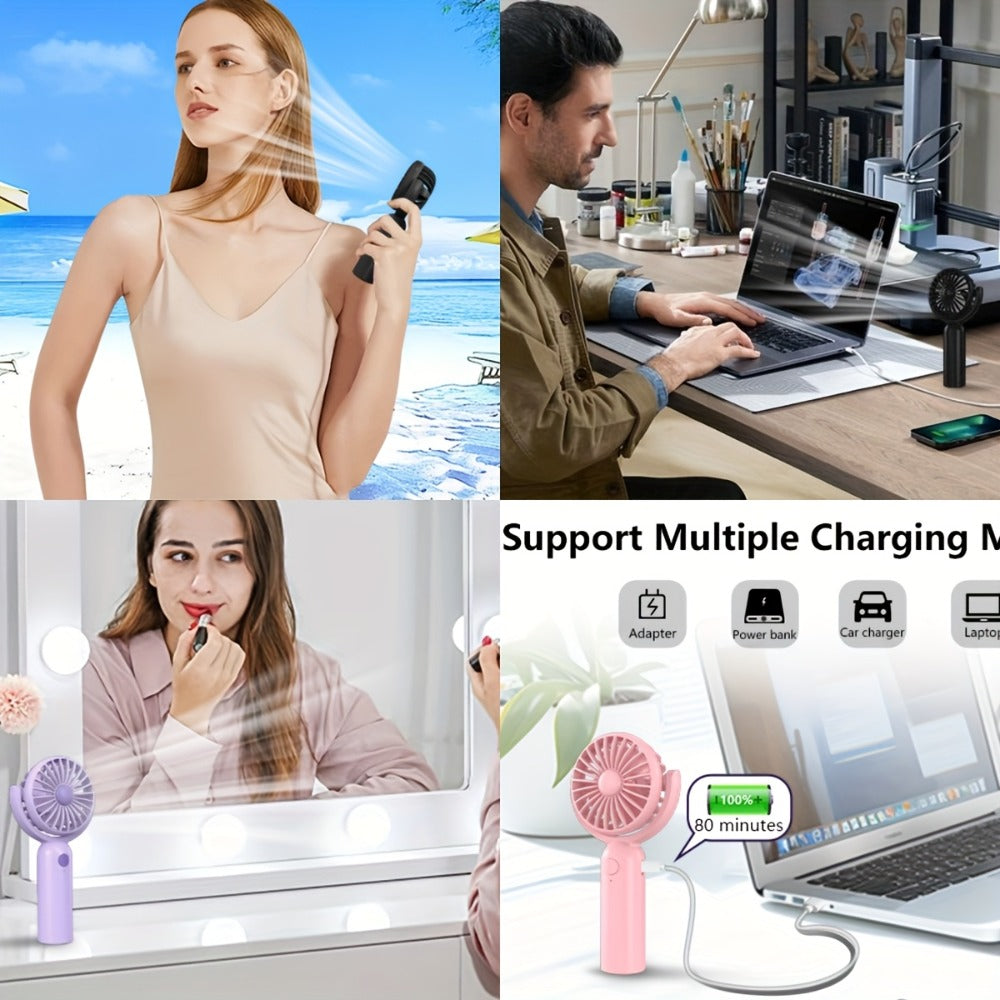 Handheld Fan Mini USB-C Rechargeable 3 Speed 180 Degree Adjustable Portable Personal Fan for Indoor Outdoor Travel Summer Cooling Gift 3 Pack 6 Pack Black Pink Purple