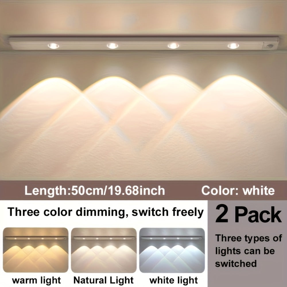Motion Sensor LED Strip Light USB Rechargeable ¨C 3-Color Dimmable Wireless Night Light for Kitchen, Wardrobe, Cabinet, Shoe Cabinet & Bedroom (20cm / 30cm / 40cm / 50cm, 1 or 2 Pack)