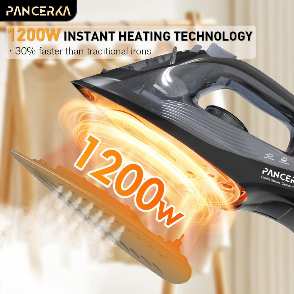 1200W Steam Iron for Clothes Adjustable Thermostat Non-Stick Soleplate Variable Steam Control Overheat Protection Powerful Long-Lasting Steam for All Fabrics Black