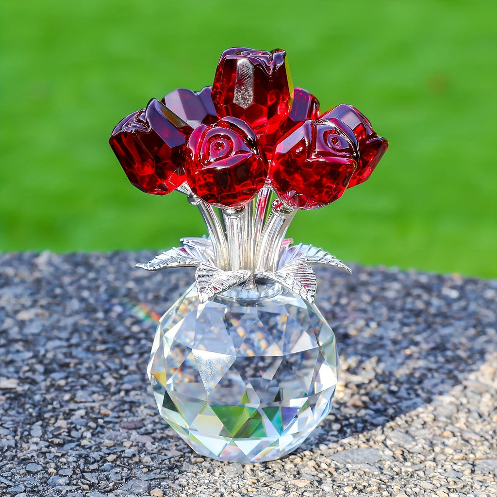 Artificial Rose Bouquet Crystal Eternal Fake Flowers - Colored Silk Roses for Valentine's Day, Mother's Day, Anniversary, Christmas & Wedding | Decorative Faux Rose Gift in Red, Pink & Blue