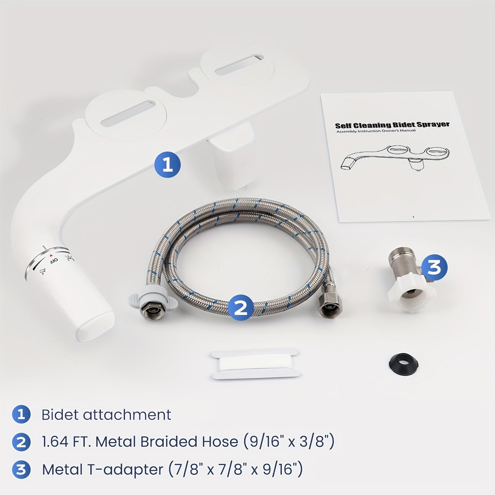 Bidet Attachment for Toilet - Dual Retractable Nozzle Non-Electric Self-Cleaning Fresh Water Bidet Sprayer, Adjustable Water Pressure, Fits Most Toilets, Brass T-Adapter & Metal Hose Included, Easy Install